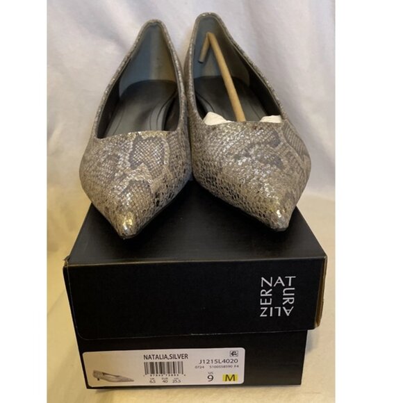 Naturalizer Natalia Kitten Heal Silver Snakeskin Womens Size 9 M New Pointed Toe - Picture 2 of 11